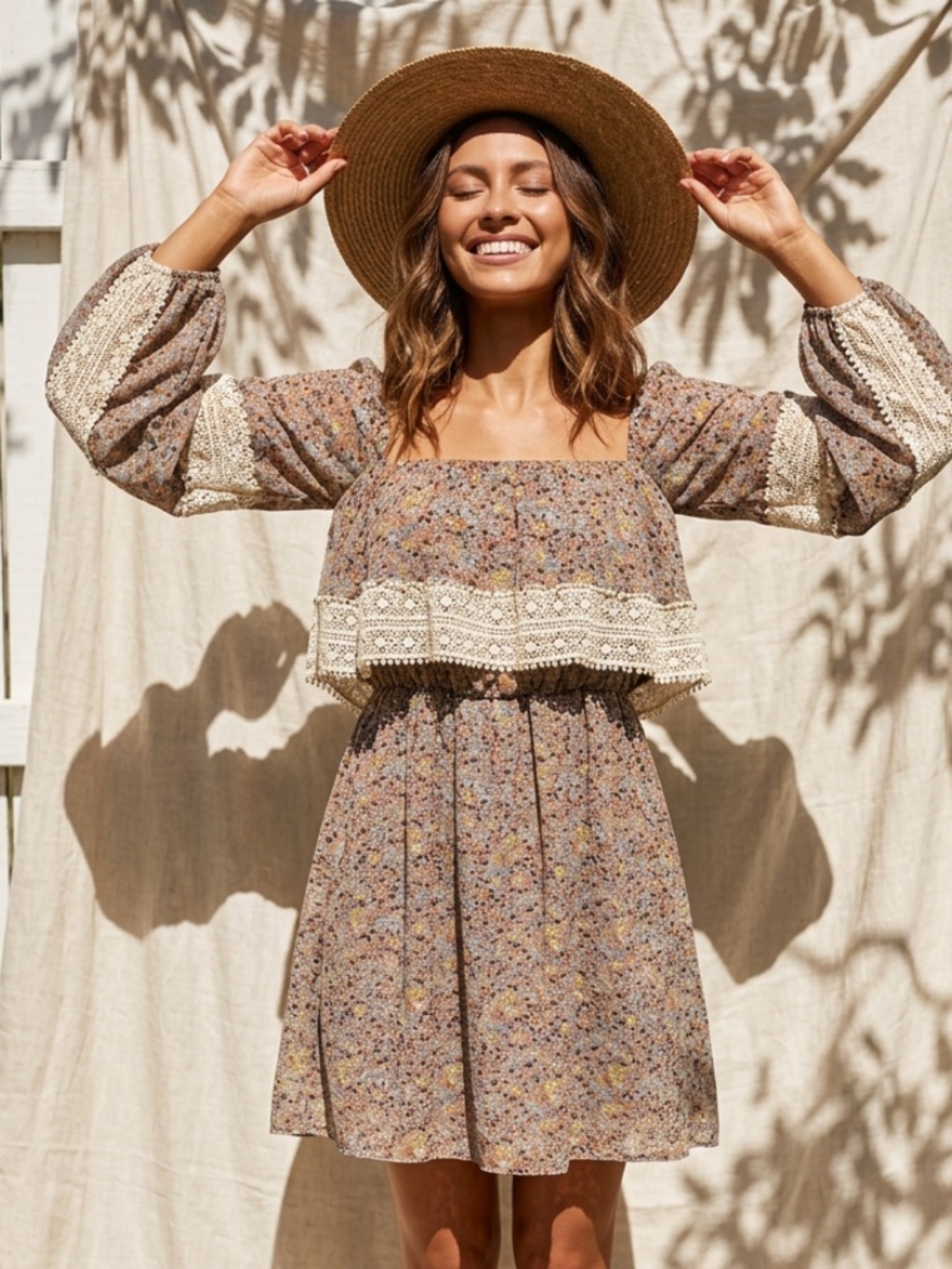 JUDITH MARCH Dress Cold Shoulder Peasant Tunic Boho Cottagecore